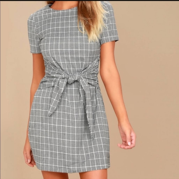 Lulu's penny black and white gingham knotted sheath dress size small - Picture 2 of 15